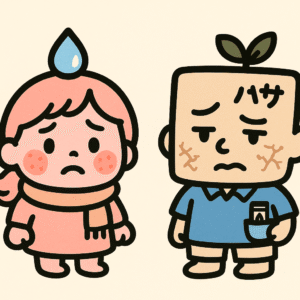肌荒れしている女の子と肌がパサパサの男の子